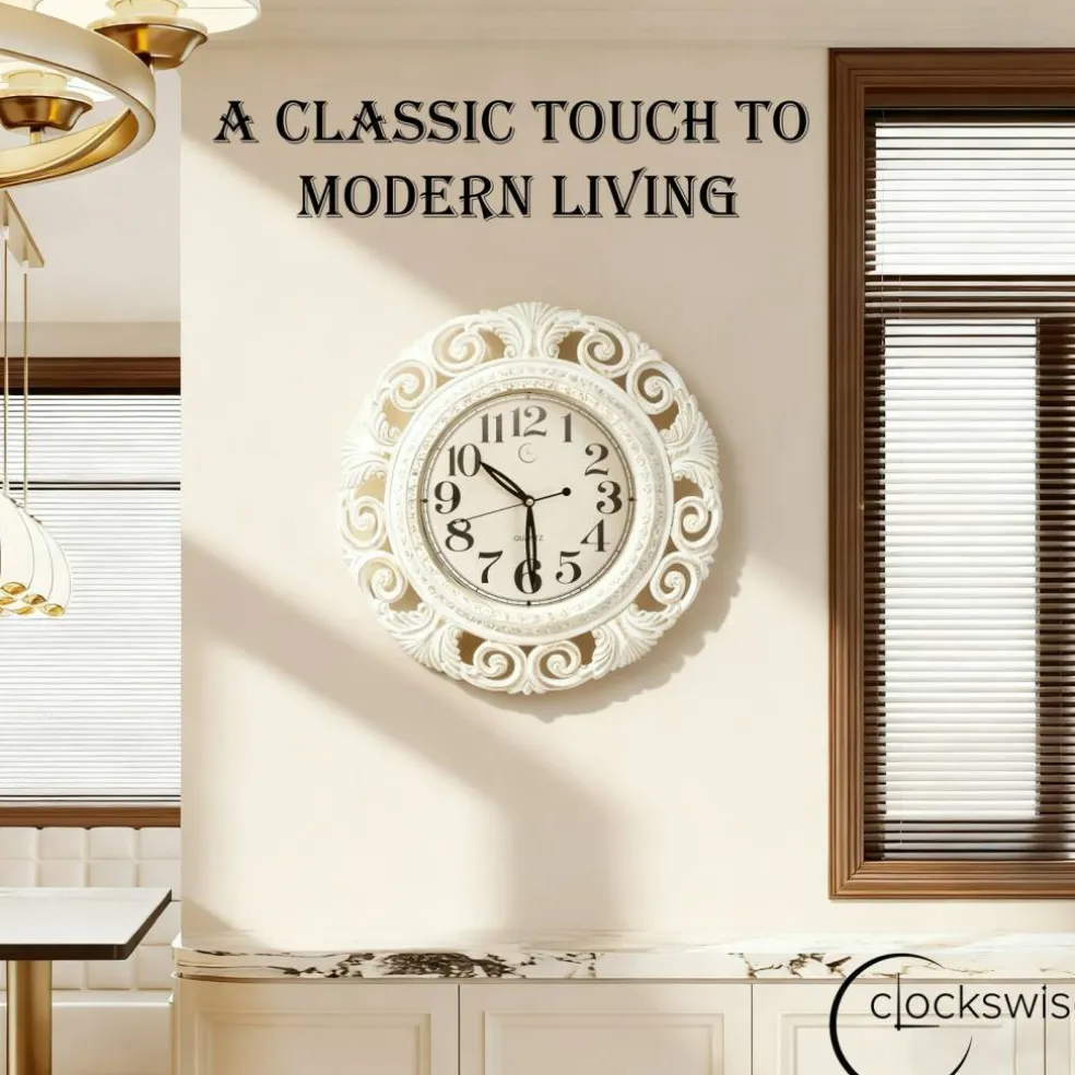Clockswise Classic Round Decorative Hanging Wall Clock with Scroll Frame for Home Entryway Living Room Bedroom Kitchen Office Hotels & Restaurants