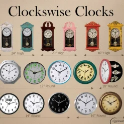 Clockswise 20" Plastic Grandfather Clock Realistic Wood-Grain Finish with Swinging Pendulum and Chiming Sound Battery-Operated Decorative Wall Accent for Home Office Living Room Kitchen Hallway