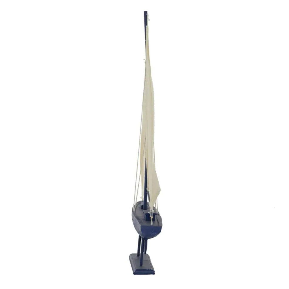 Coastal Dark Blue Wooden Sailboat Sculpture, 28" x 17" x 3"