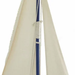 Coastal Dark Blue Wooden Sailboat Sculpture, 28