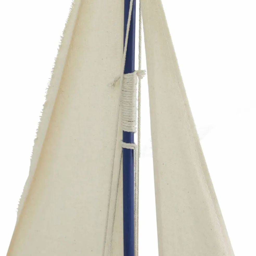 Coastal Dark Blue Wooden Sailboat Sculpture, 28" x 17" x 3"