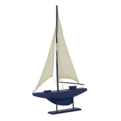 Coastal Dark Blue Wooden Sailboat Sculpture, 28