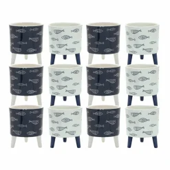 6" Coastal Fish Pattern Planters with Legs Set