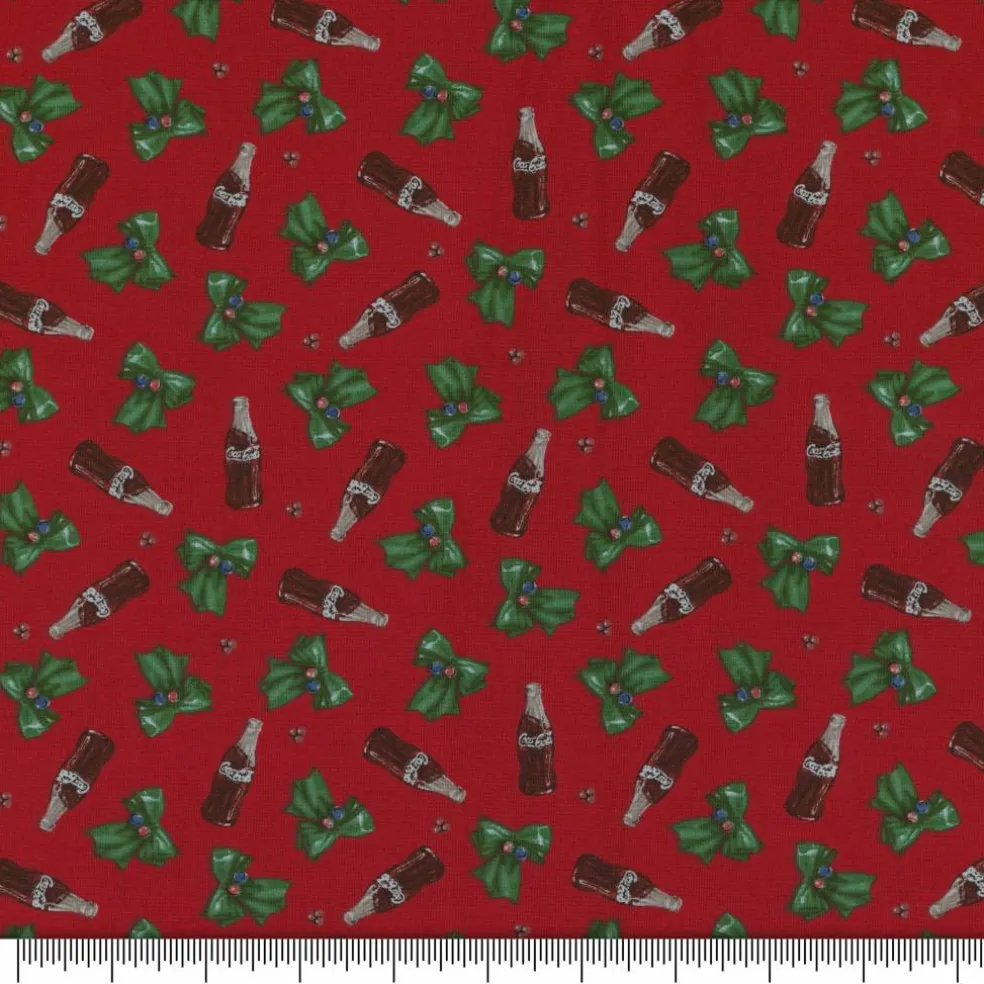 Coca Cola® Red Bottles & Bows Cotton Fabric