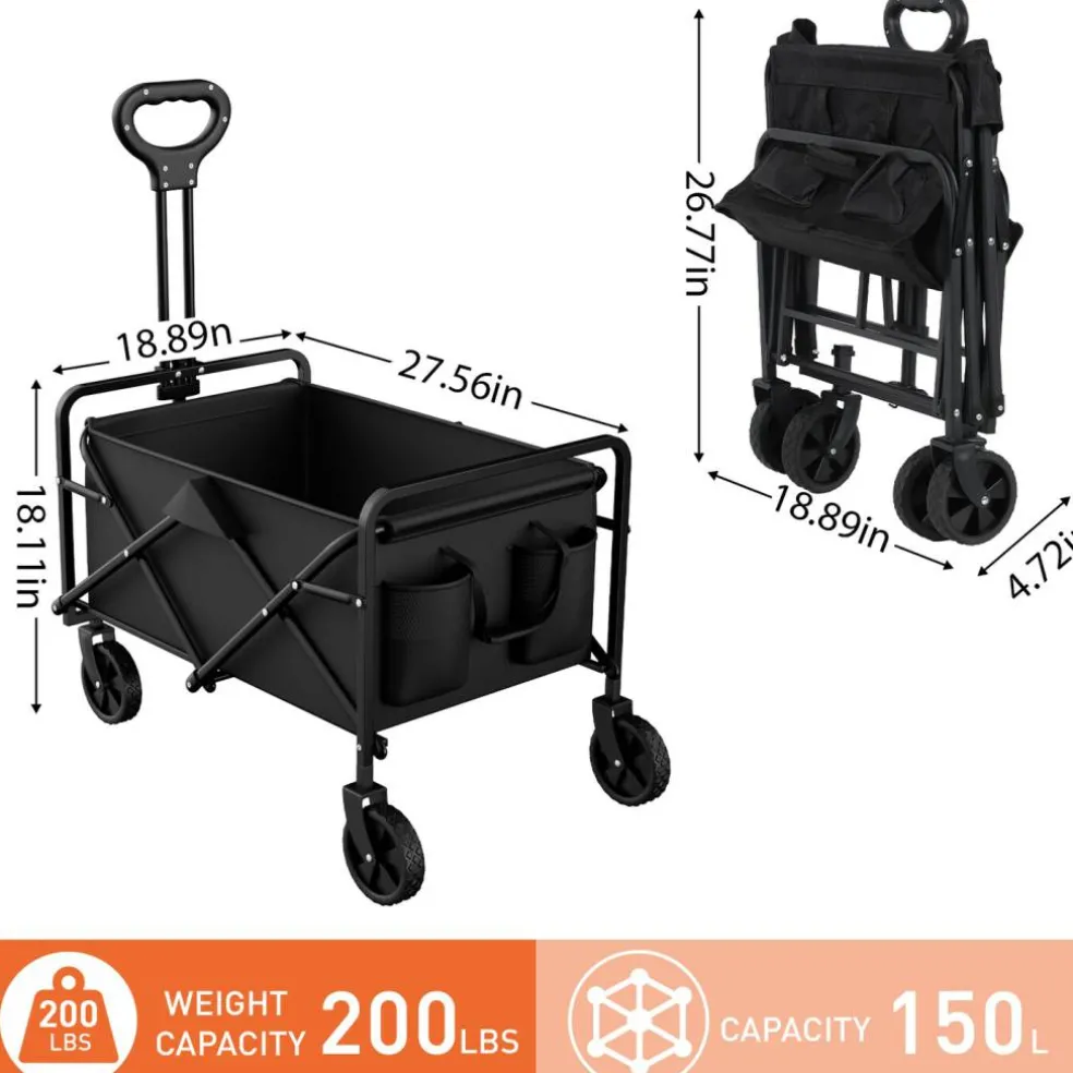 Collapsible Foldable Wagon, Utility Wagon Heavy Duty Garden Cart with Wheels