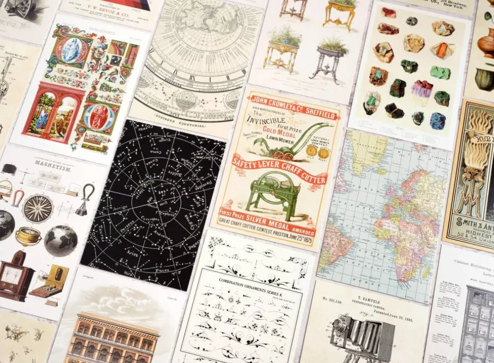 Collector's Cabinet Postcard Set: Pack of 30 Retro Style Science, Drawings, Advertisements Postcards