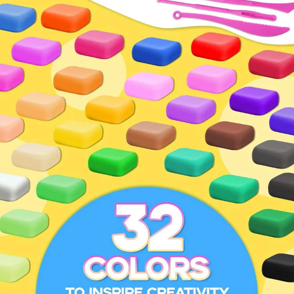 32-Color Air Dry Clay Kit – Safe, Non-Toxic, DIY Magic Clay with 3 Sculpting Tools, Gift for Kids.