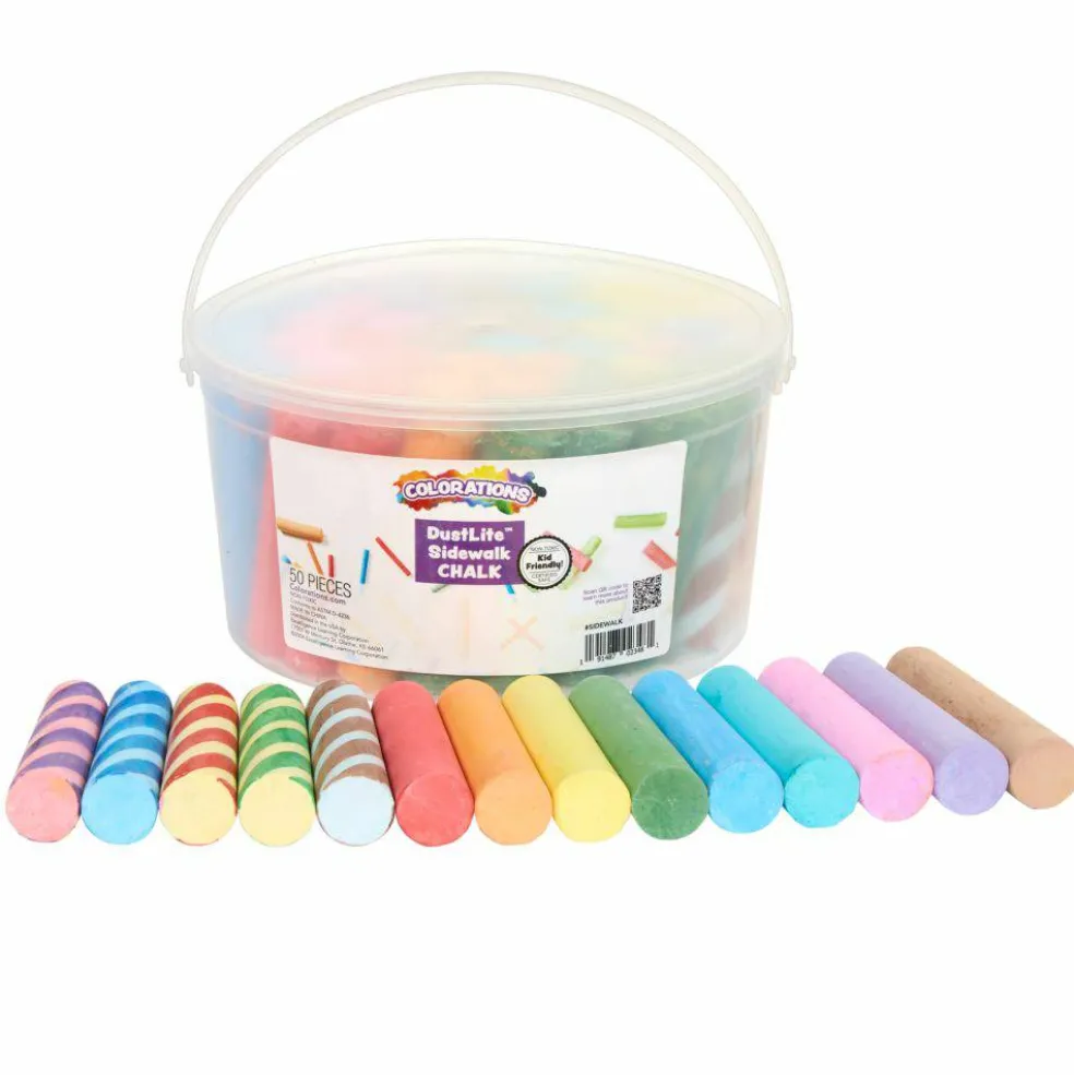 Colorations Jumbo Sidewalk Chalk, 50 Pieces, 4" x 1", Washable, Non-Toxic