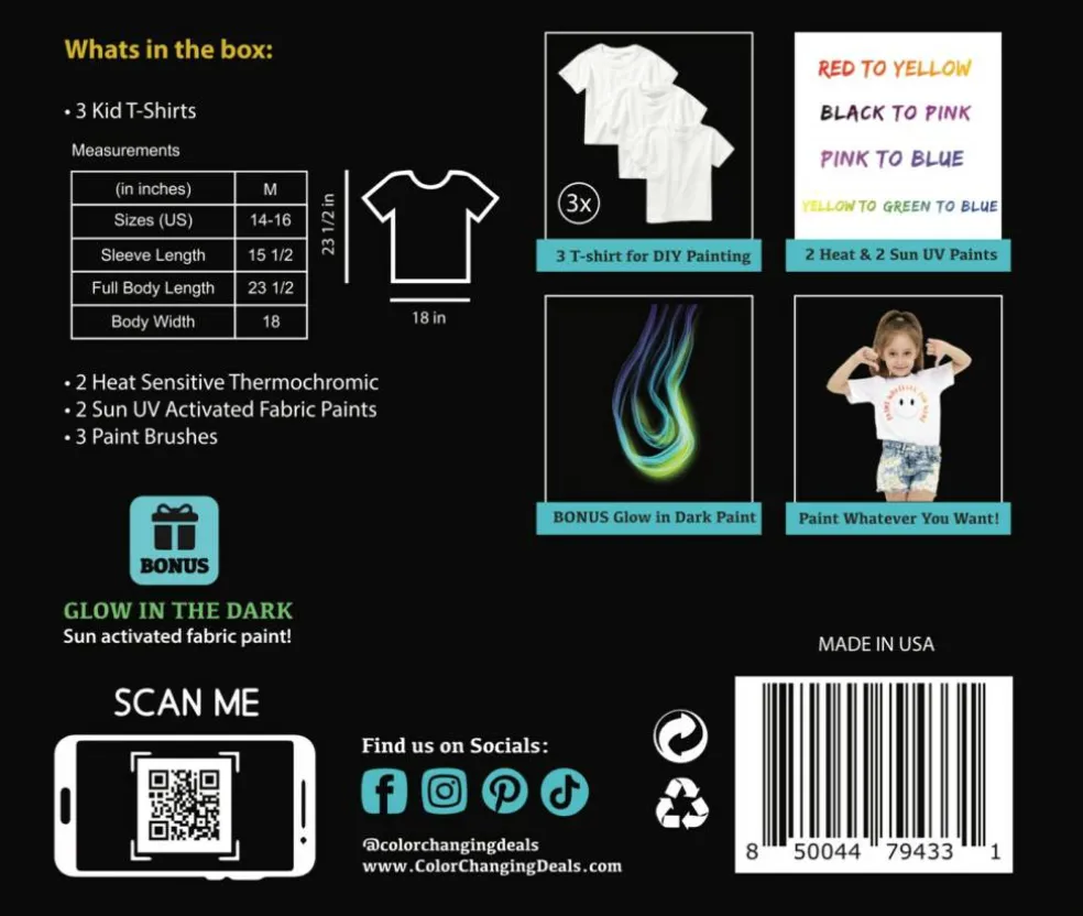 Color Changing DIY Magic T-Shirts Kit Temperature & Sun Activated Fabric Paints