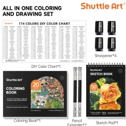 174 Colored Pencils for Adults, Soft Core Coloring Pencils Set with 1 Coloring Book, 1 Sketch Pad, 4 Sharpener, 2 Pencil Extender, Perfect for Artists Kids Adults, Drawing