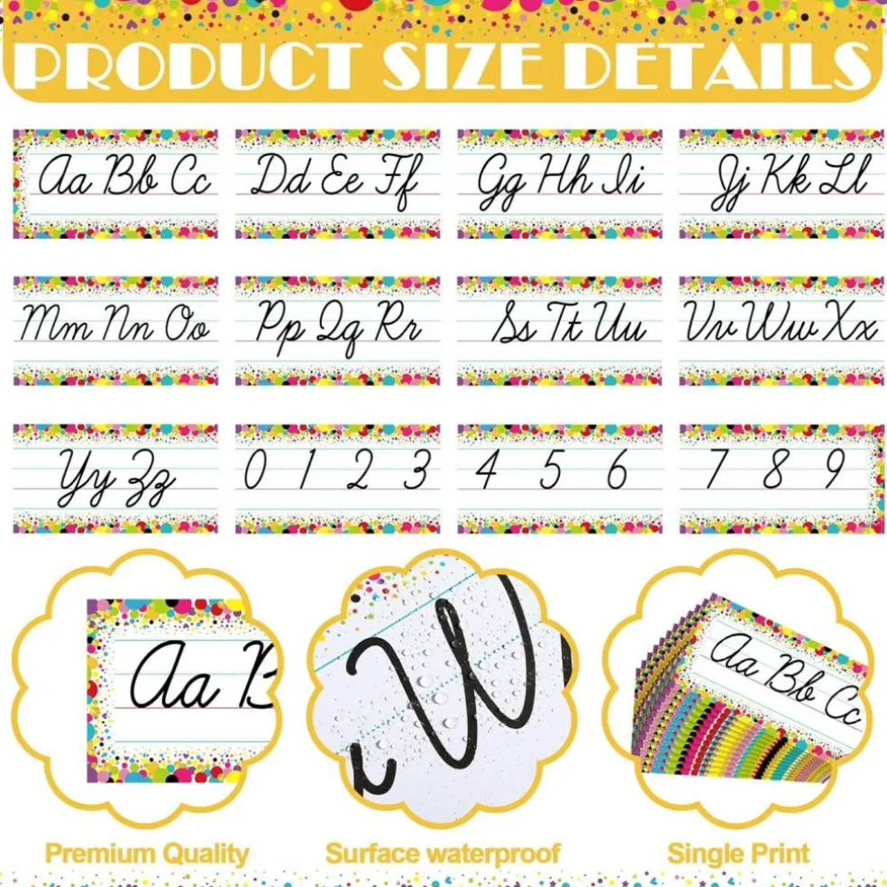 Colorful Confetti Cursive Alphabet Bulletin Board Set – ABC Letters & Numbers 0–9 Classroom Wall Decor Writing Reference for Preschool, Kindergarten & Primary School