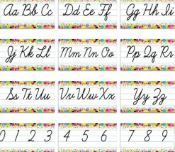 Colorful Confetti Cursive Alphabet Bulletin Board Set – ABC Letters & Numbers 0–9 Classroom Wall Decor Writing Reference for Preschool, Kindergarten & Primary School