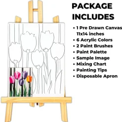 "Colorful Tulips" DIY Canvas Art Kit, Adult Beginner, Acrylic Paint Size 11x14 inch