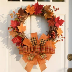 5 Colors Wreaths Burlap Ribbon - Total 27.3yards Thanksgiving Day Autumn Wired Edge Ribbon for Gift Wrapping Bows Rustic Crafts Supplies Weddings Holiday Fall Decorations - 2.4in Wide
