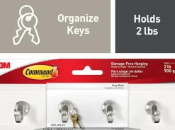 Command Key Rails, Total 2 Key Racks with 12 Command Strips, 2 Pack of 1 Rail, 4 Key Hooks on One Rail, Organize Damage-Free