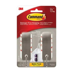 Command 3 lbs. Capacity Metal Decorative Hooks - Medium Brushed Nickel (2/Pack)