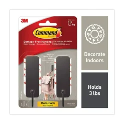 Command 3 lbs. Capacity Plastic Decorative Hooks - Medium Matte Black (2/Pack)