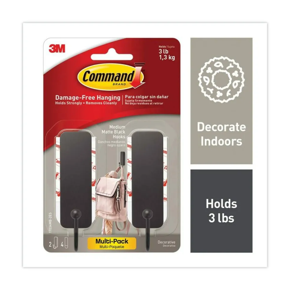 Command 3 lbs. Capacity Plastic Decorative Hooks - Medium Matte Black (2/Pack)