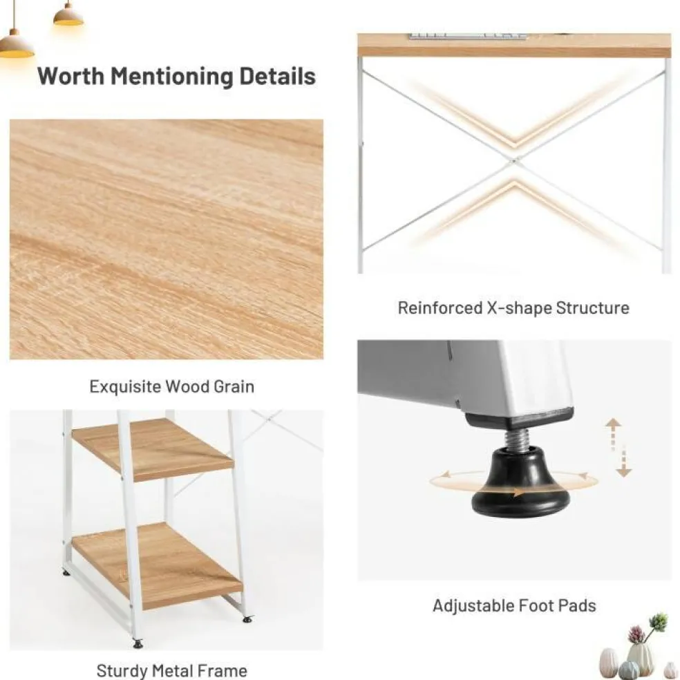 Compact Computer Desk Workstation with 4 Tier Shelves for Home and Office