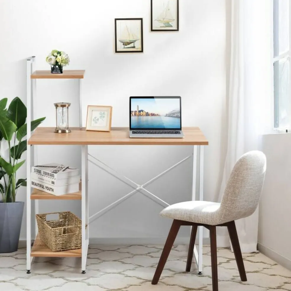 Compact Computer Desk Workstation with 4 Tier Shelves for Home and Office