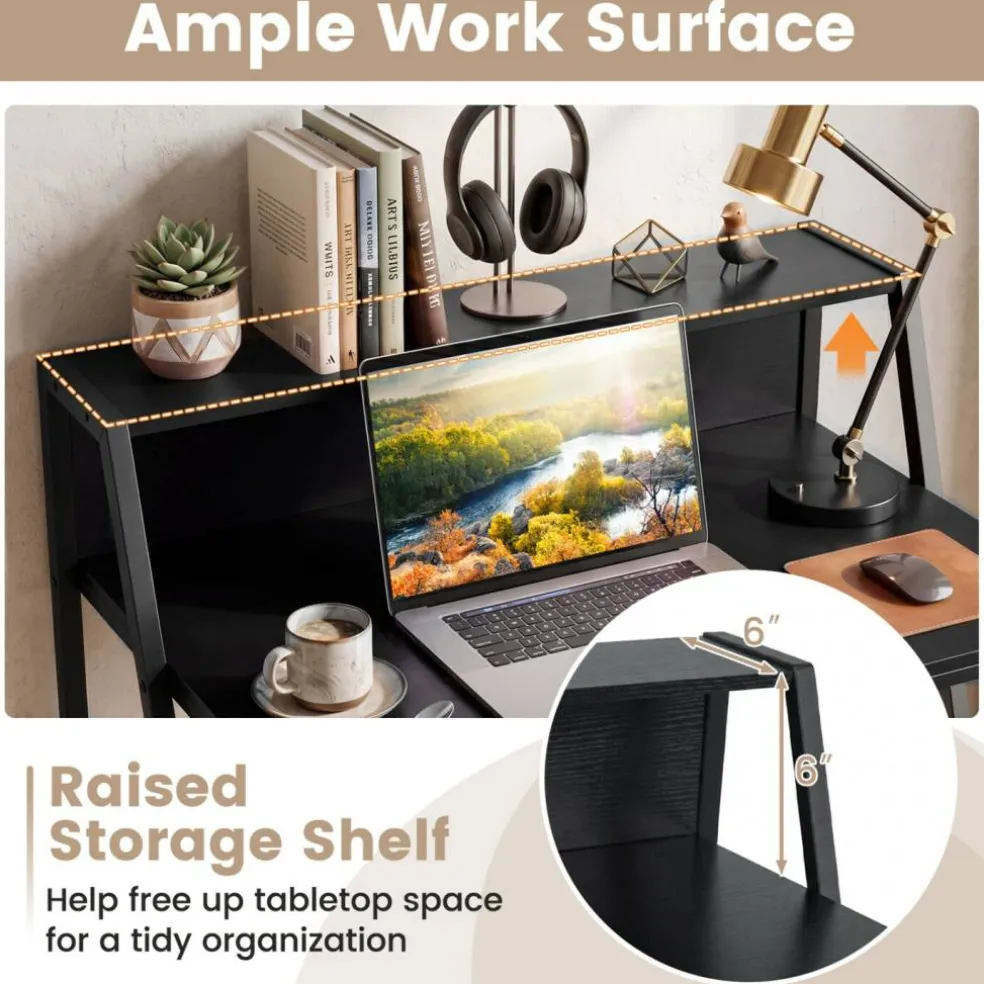 Compact Office Desk with Storage Shelf, Small Laptop Desk for Home Office Study Gaming, Industrial Style Writing Table