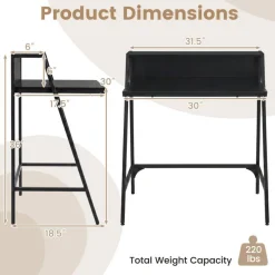 Compact Office Desk with Storage Shelf, Small Laptop Desk for Home Office Study Gaming, Industrial Style Writing Table