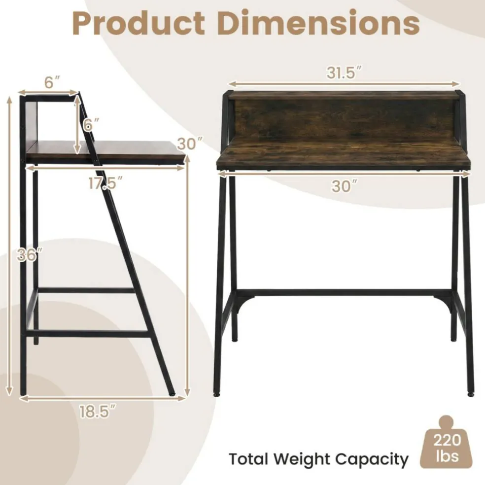 Compact Office Desk with Storage Shelf, Small Laptop Desk for Home Office Study Gaming, Industrial Style Writing Table