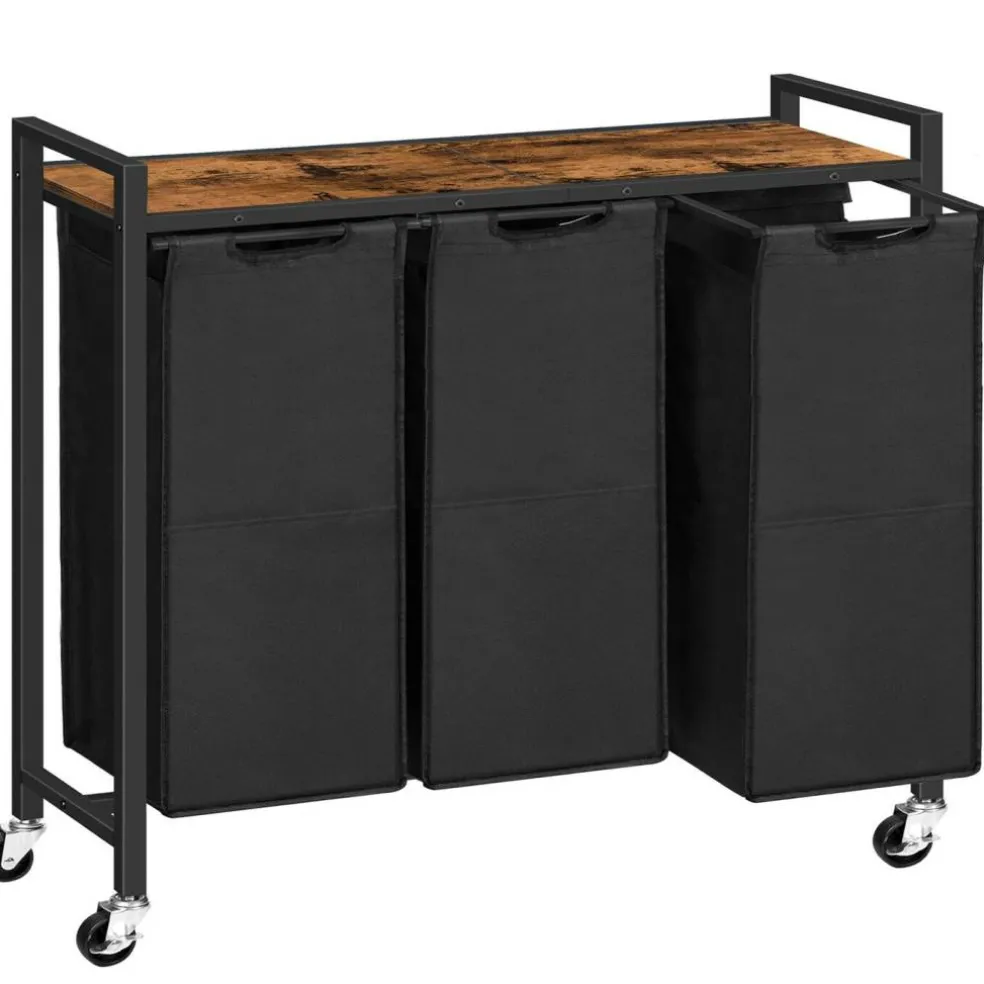 3-Compartment Laundry Sorter Cart 130L Rolling Hamper with Casters