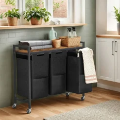 3-Compartment Laundry Sorter Cart 130L Rolling Hamper with Casters