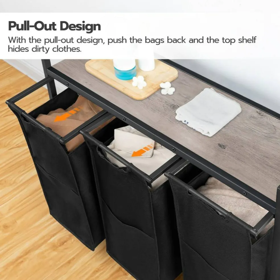 3-Compartment Laundry Sorter Cart 130L Rolling Hamper with Casters