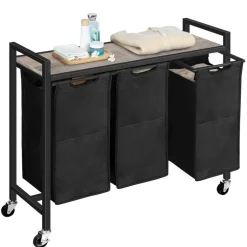 3-Compartment Laundry Sorter Cart 130L Rolling Hamper with Casters