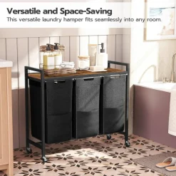 3-Compartment Laundry Sorter Cart 130L Rolling Hamper with Casters