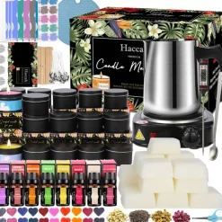 Complete Candle Making Kit With Wax Melter, Candle Making Supplies, DIY Arts&Crafts Kits Gift For Adults,Beginners,Including Bees Wax,500w Electric Stove,Wicks,Rich Scents,Wick Clips,Pouring Pot Etc.