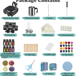 Complete Candle Making Kit With Wax Melter, Candle Making Supplies, DIY Arts&Crafts Kits Gift For Adults,Beginners,Including Bees Wax,500w Electric Stove,Wicks,Rich Scents,Wick Clips,Pouring Pot Etc.