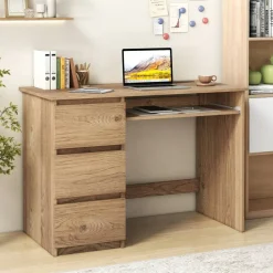 Computer Desk with Power Outlet Keyboard Tray and 3 Large Drawers