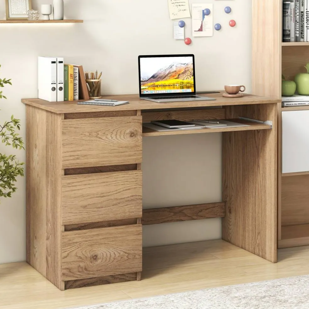 Computer Desk with Power Outlet Keyboard Tray and 3 Large Drawers