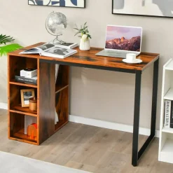 Computer Desk with 5 Side Shelves and Metal Frame