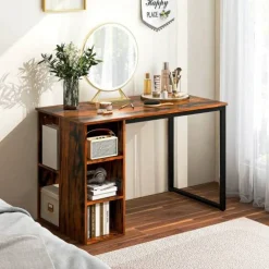 Computer Desk with 5 Side Shelves and Metal Frame