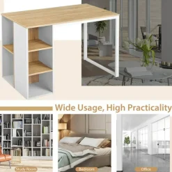 Computer Desk with 5 Side Shelves and Metal Frame