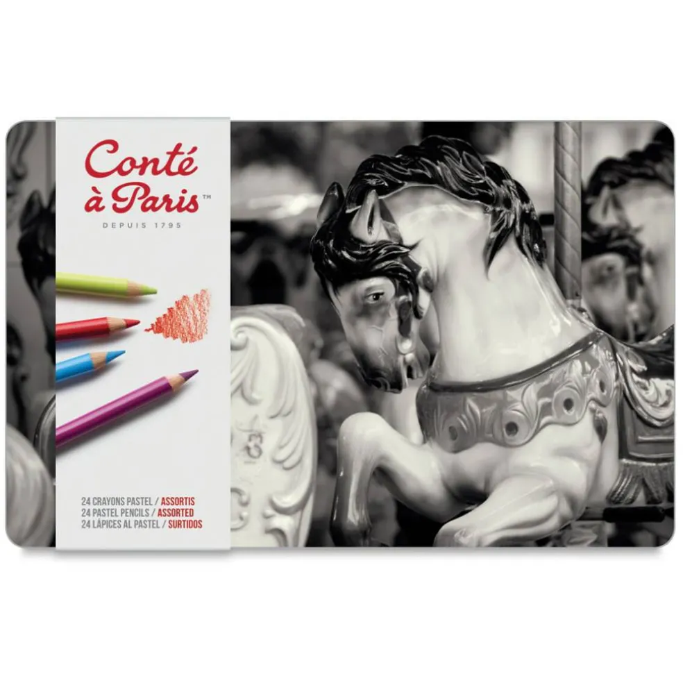 Conté à Paris Pastel Pencil Set - Set of 24, Assorted Colors, Tin