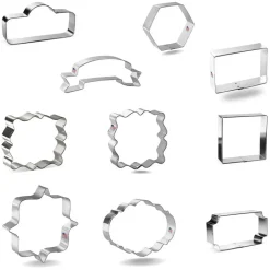 CookieCutter.com Frames & Plaques Cookie Cutter 10 Pc Set, 3 - 5 in Banner Tin Plate Steel, USA