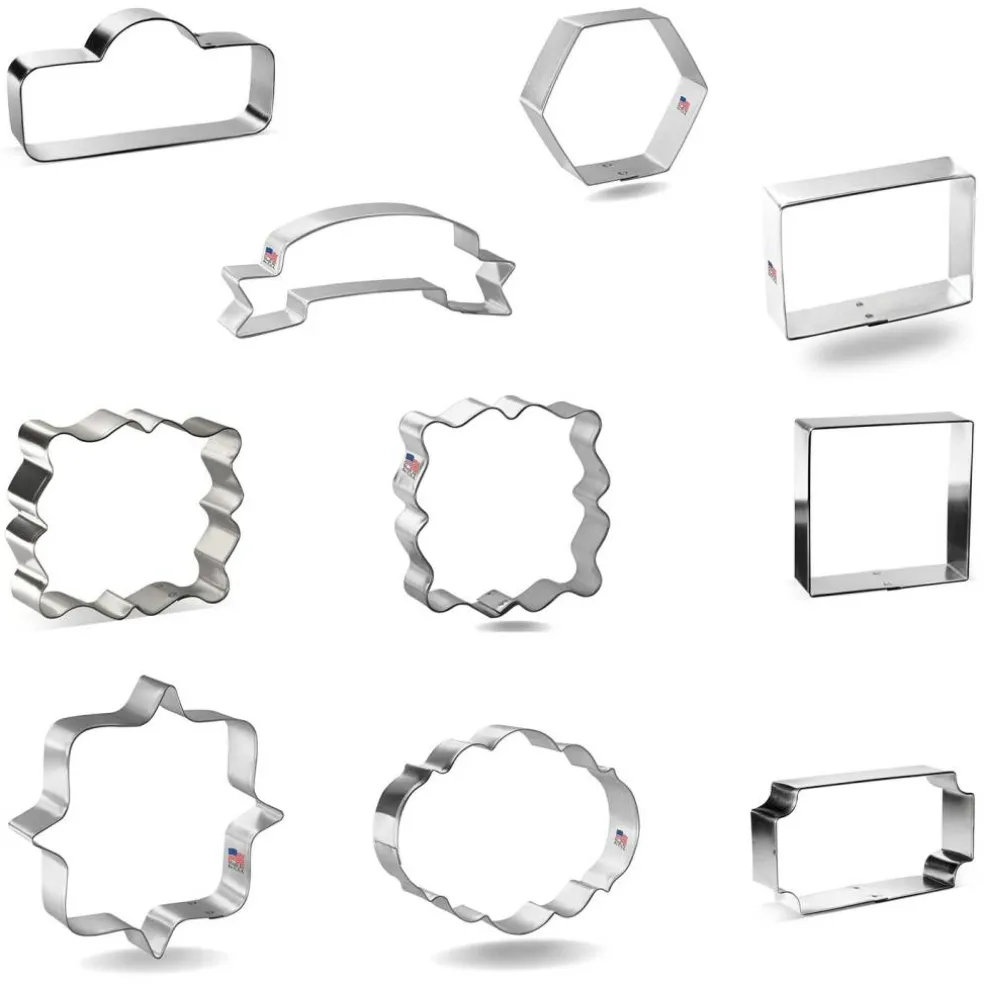 CookieCutter.com Frames & Plaques Cookie Cutter 10 Pc Set, 3 - 5 in Banner Tin Plate Steel, USA
