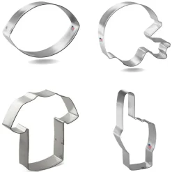 CookieCutter.com 4 Piece Football Cookie Cutter Set Helmet, Football, Sports Jersey T Shirt, Foam Finger, Metal Shapes Made in USA, Silver