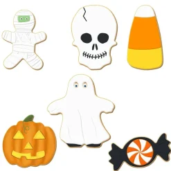 CookieCutter.Com Trick Or Treat Cookie Cutter 6 Pc Set HS0432 - 4 in Candy Corn, 3 in Pumpkin, 3.5 in Mummy Monster, 3.25 in Piece of Candy, 3.25 in Skull, 4.25 in Ghost Trick-or-Treater