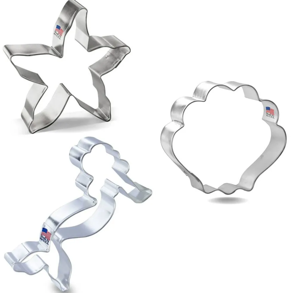 CookieCutter.Com Under The Sea Cookie Cutter 3 Pc Set – 3.5 in Seashell, 4 in Starfish, 4.5 in Mermaid