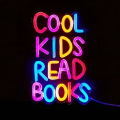 Cool Kids Read Books Neon Sign LED Wall Decor, Dimmable USB Library Reading Room Light Up Sign for Classroom Bedroom Study Corner Decor