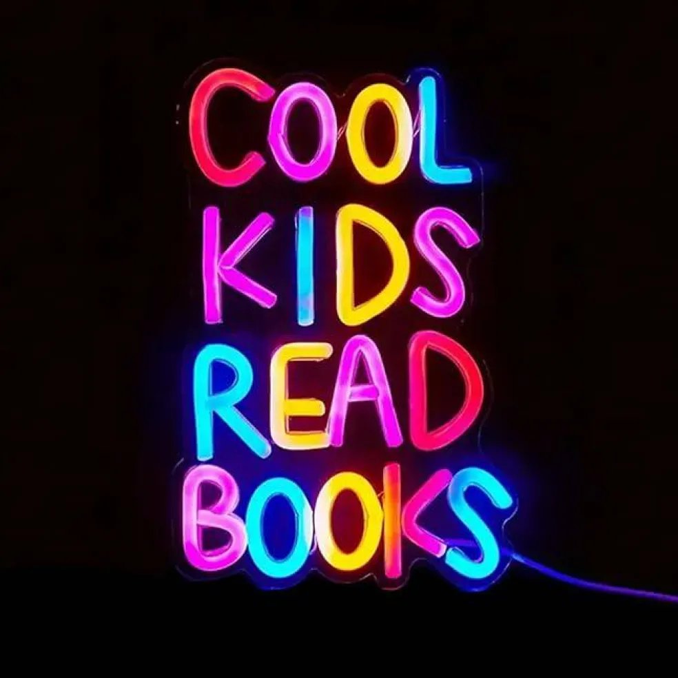 Cool Kids Read Books Neon Sign LED Wall Decor, Dimmable USB Library Reading Room Light Up Sign for Classroom Bedroom Study Corner Decor
