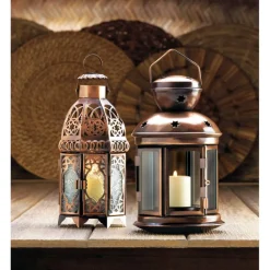 9.5" Copper Moroccan Candle Lantern
