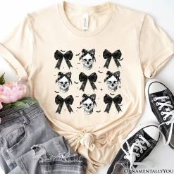 Coquette Skulls and Bows T-Shirt, Gothic Halloween Tee for Stylish Women