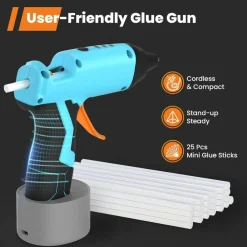 Cordless Hot Glue Gun, 15s Fast Preheating with 2Ah Built-in Battery Hot Melt Glue Gun, Smart Power-Off, Kit with 25 Pcs Premium Mini Glue Sticks and USB-C Charging Port